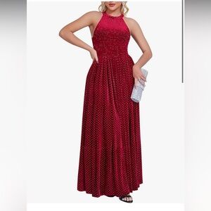 BEAUTIFUL Spring Formal Long Dress Halter Neck Velvet Sleeveless A-Line Maxi